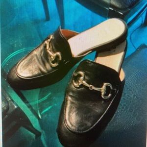 Pascucci slides mules 6.5 black leather gold buckl